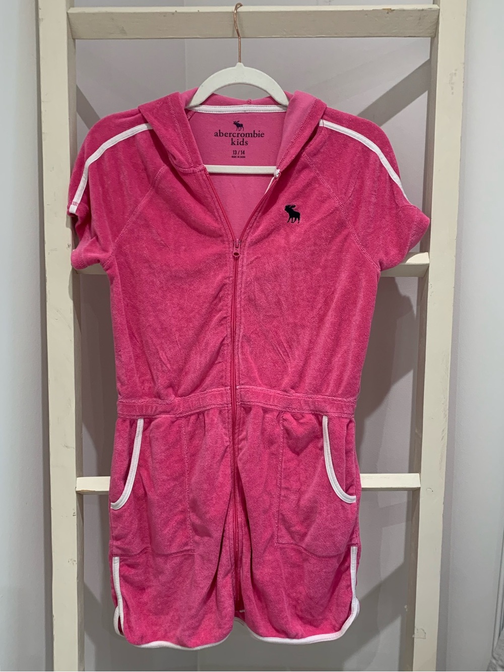 abercrombie kids Hot Pink Hooded Terry Swim Cover-Up with White Trim
